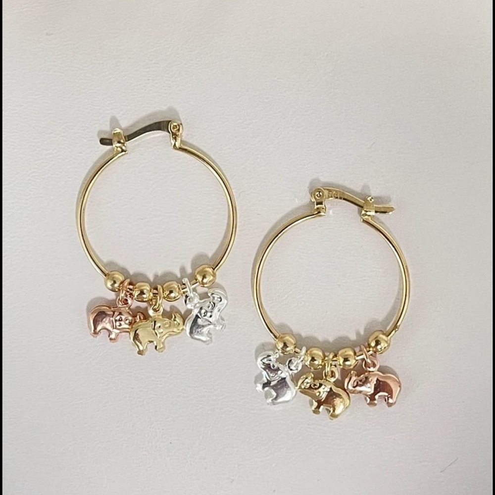 18k Gold Filled Elephants Hoop Earrings - Picture 2 of 8